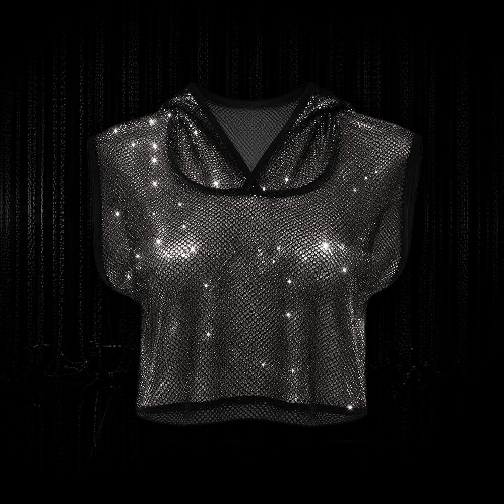 Croptop mit Hoodie Diamond Mesh Female – Bild 2