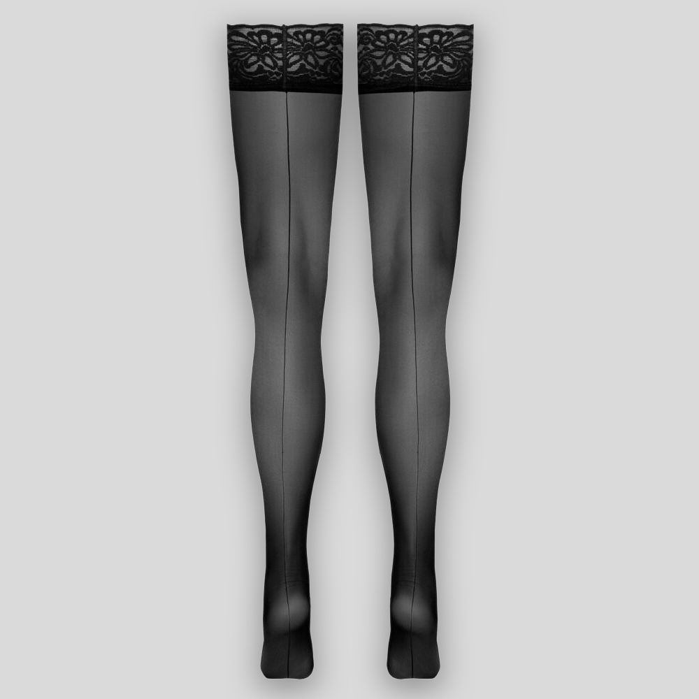 Black hold-up stockings with back seam