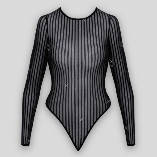 Rückenfreier Damen Body schwarz mit Riostring und Nackenbindung