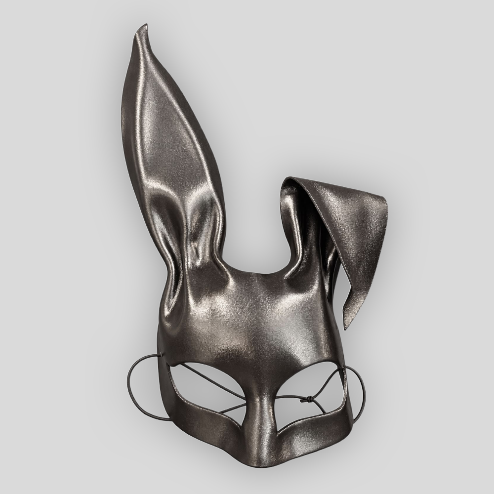 Echtledermaske Bunny SCHWARZ mit hängendem Ohr – Bild 6