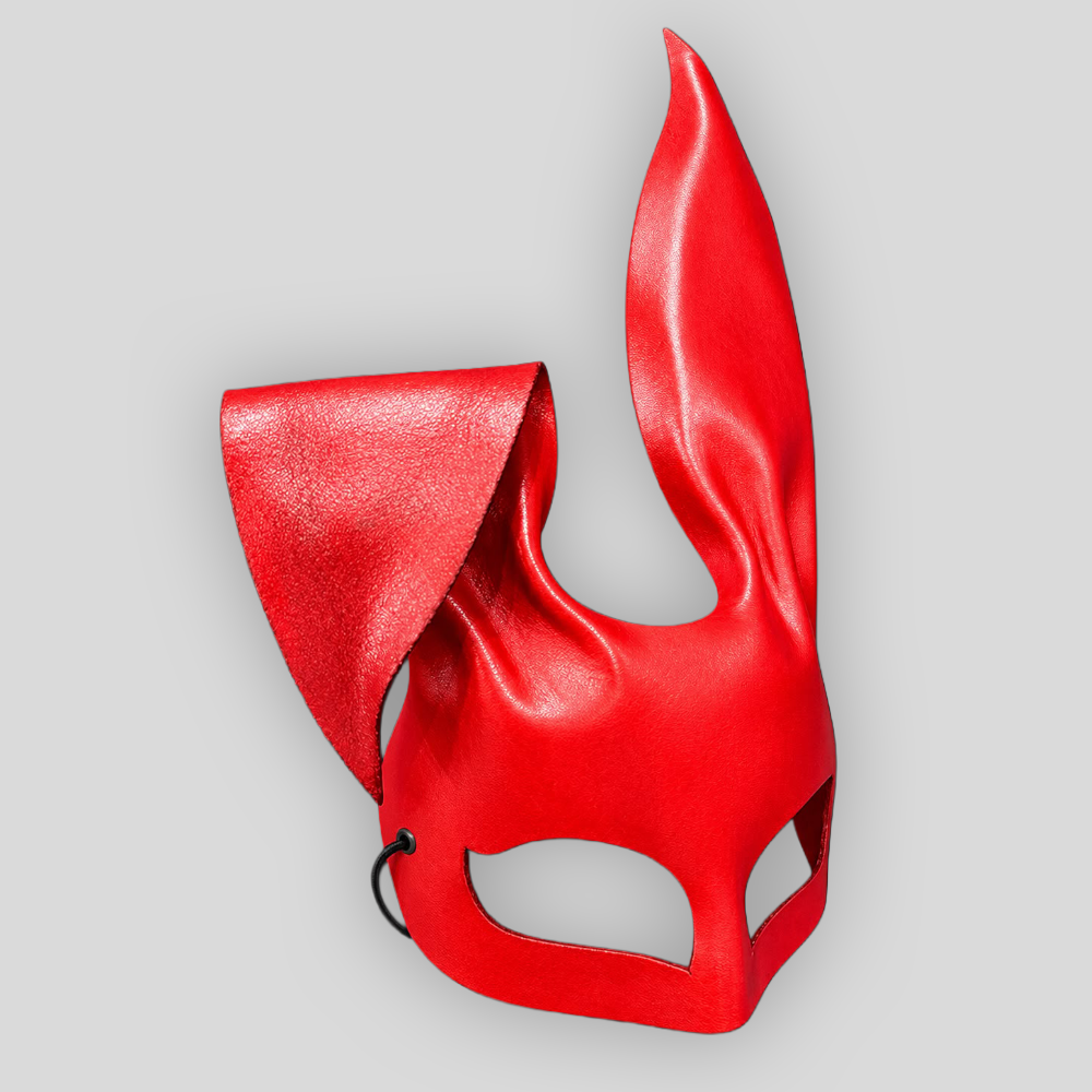 Echtledermaske Bunny ROT mit hängendem Ohr – Bild 3