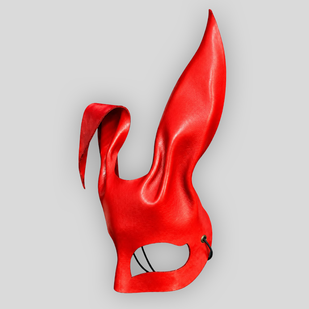 Echtledermaske Bunny ROT mit hängendem Ohr – Bild 2