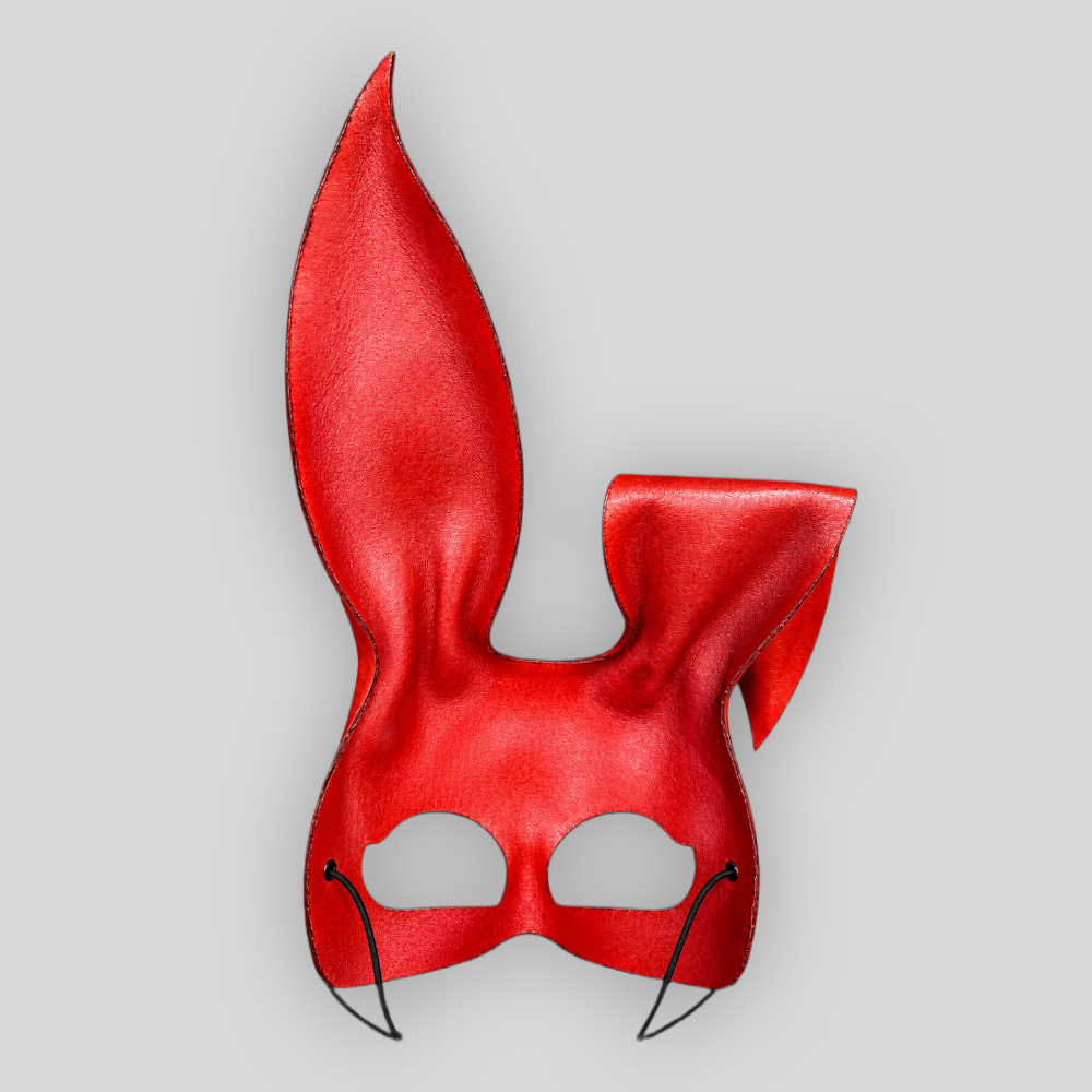 Echtledermaske Bunny ROT mit hängendem Ohr – Bild 4