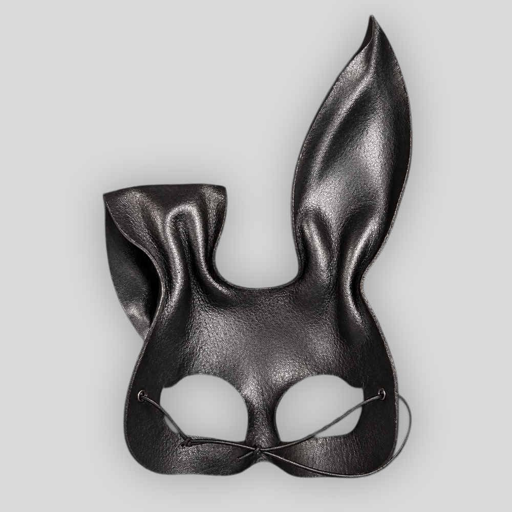 Echtledermaske Bunny SCHWARZ mit hängendem Ohr – Bild 2
