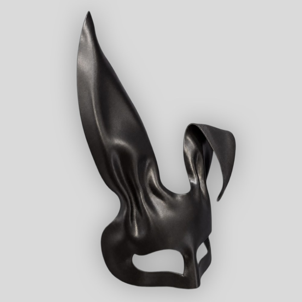 Echtledermaske Bunny SCHWARZ mit hängendem Ohr – Bild 4