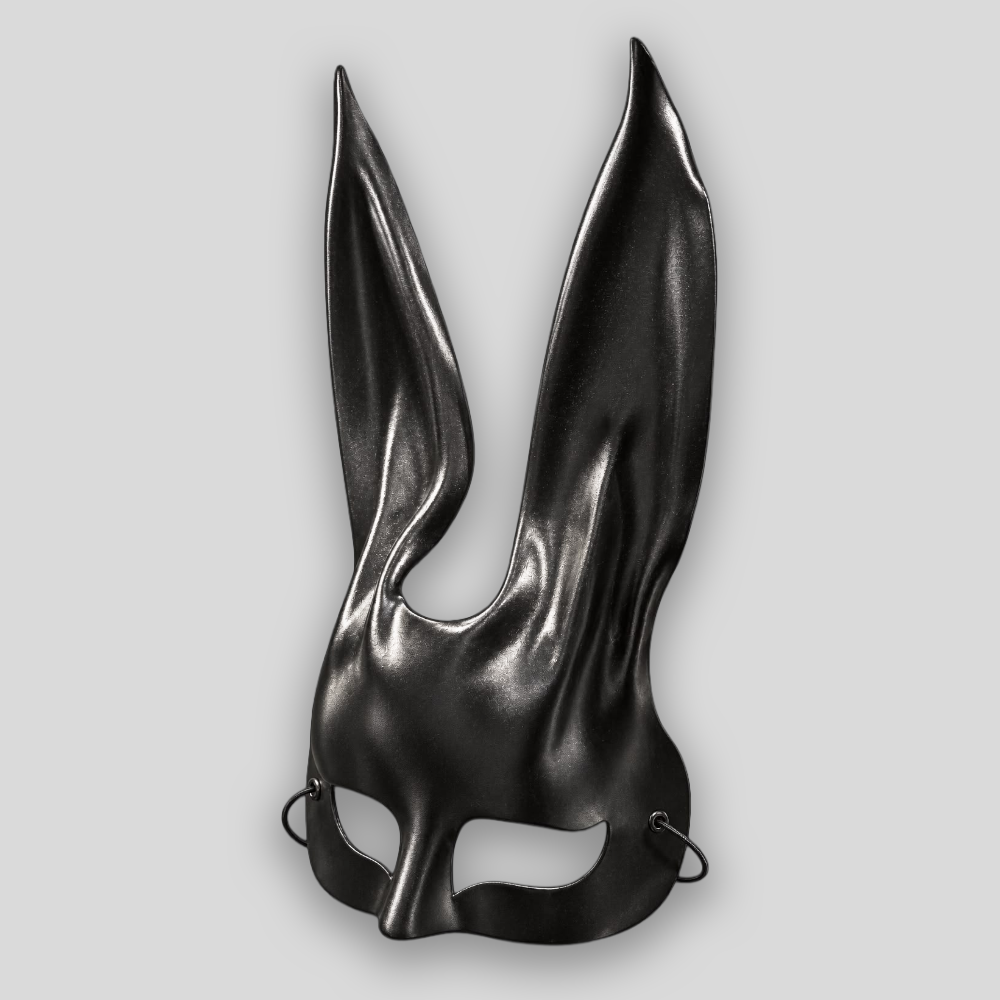 Echtledermaske Bunny SCHWARZ mit geraden Ohren – Bild 2
