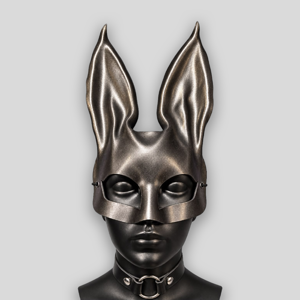 Echtledermaske Bunny SCHWARZ mit geraden Ohren – Bild 3
