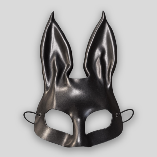 Echtledermaske Bunny SCHWARZ mit geraden Ohren