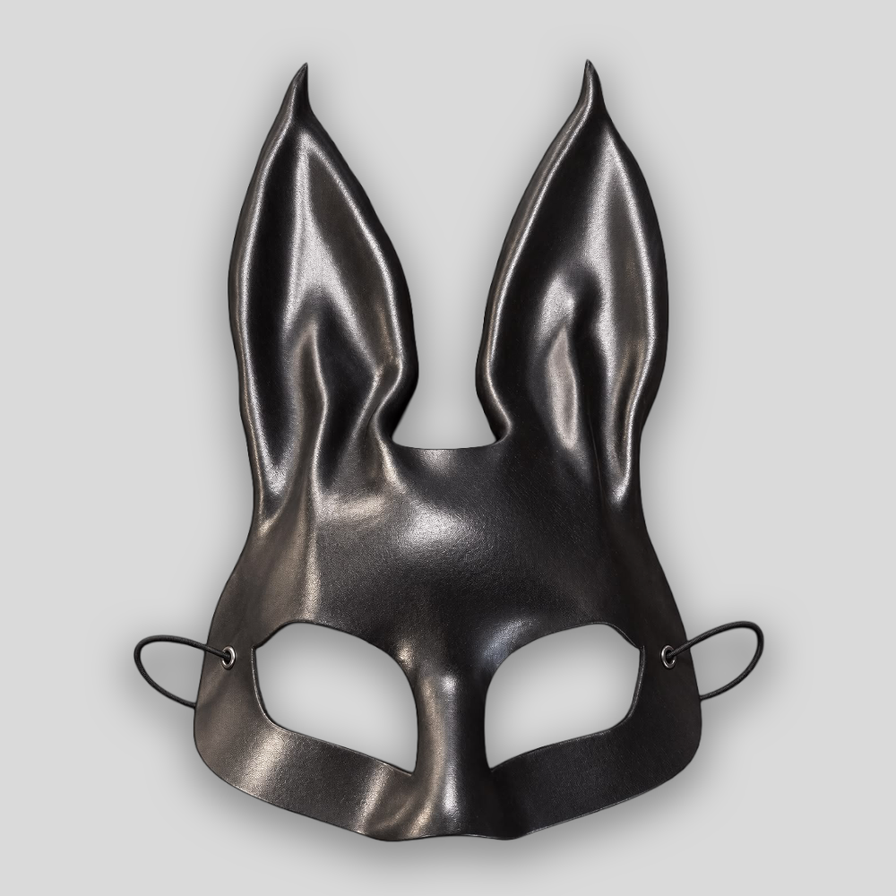 Echtledermaske Bunny SCHWARZ mit geraden Ohren
