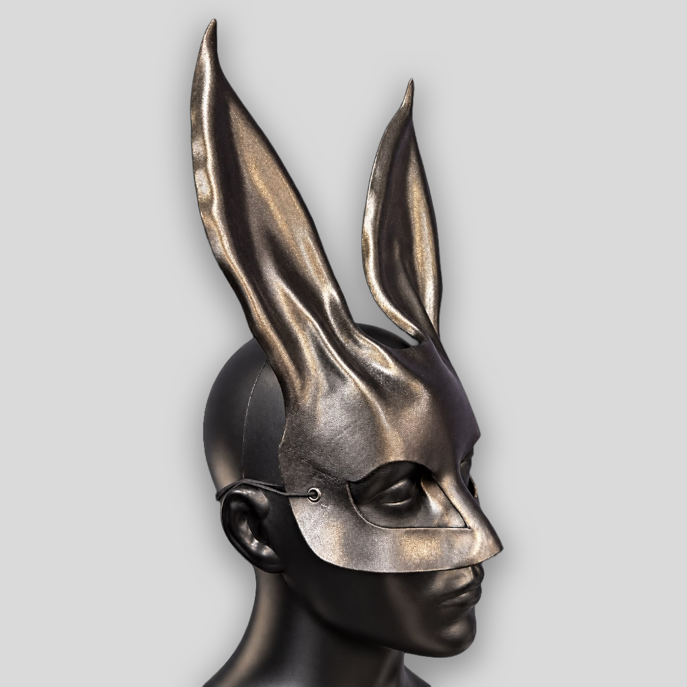 Echtledermaske Bunny SCHWARZ mit geraden Ohren – Bild 4