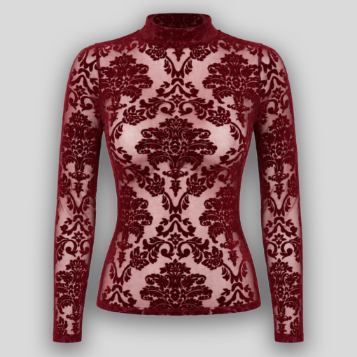 MASQUERADE Mesh Top Burgundy mit Stehkragen