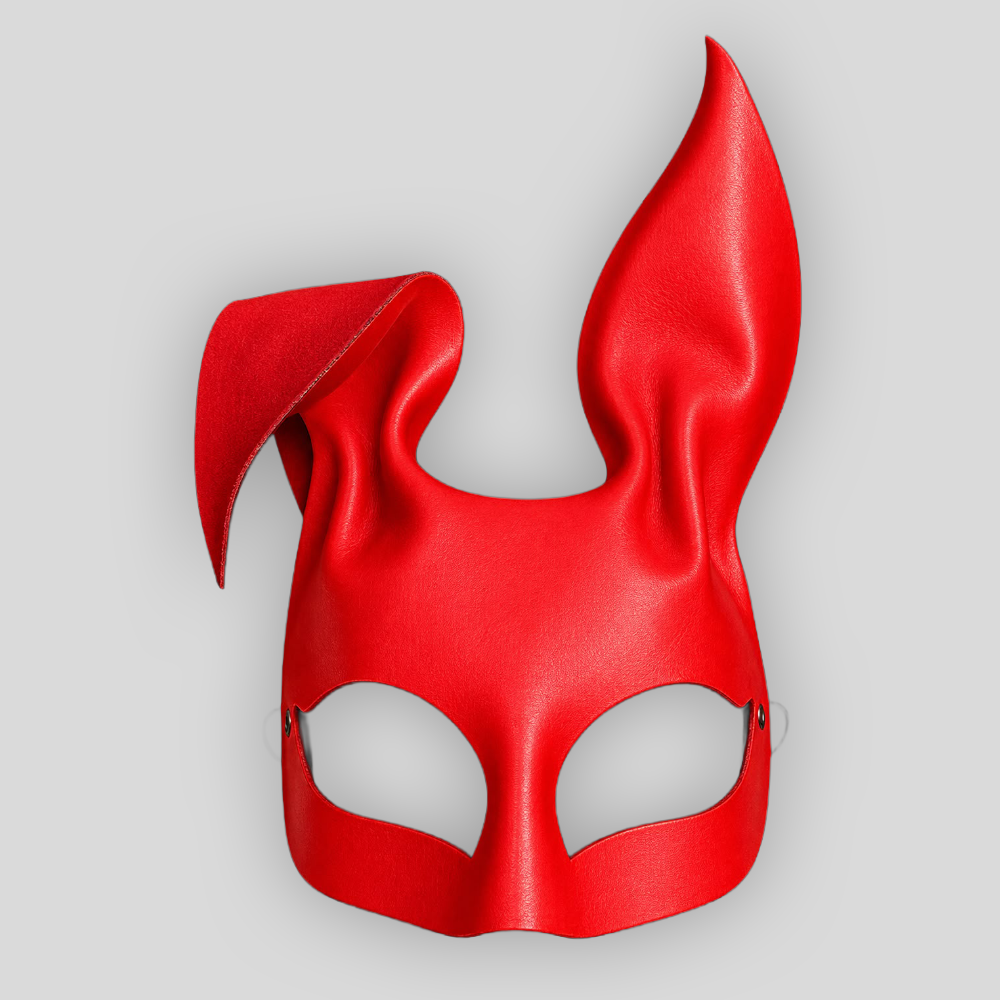 Echtledermaske Bunny ROT mit hängendem Ohr