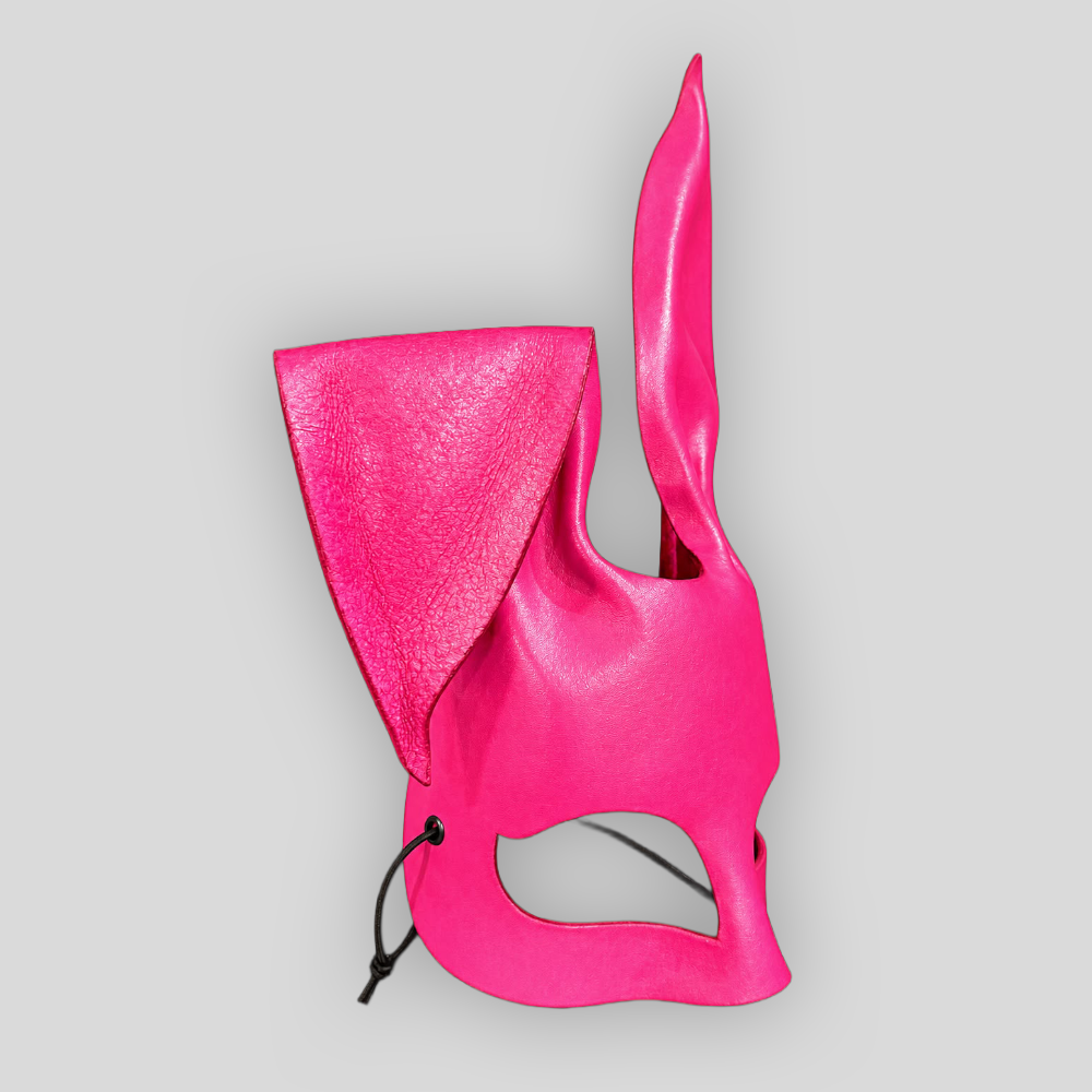 Echtledermaske BUNNY pink mit hängendem Ohr – Bild 2
