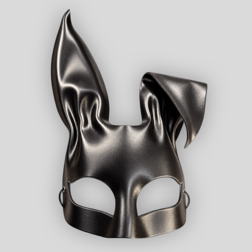 Echtledermaske Bunny SCHWARZ mit hängendem Ohr