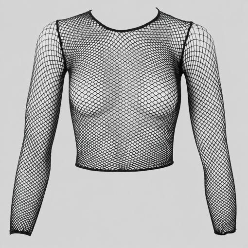 Mesh Langarm Top BASIC Schwarz – Vorderansicht