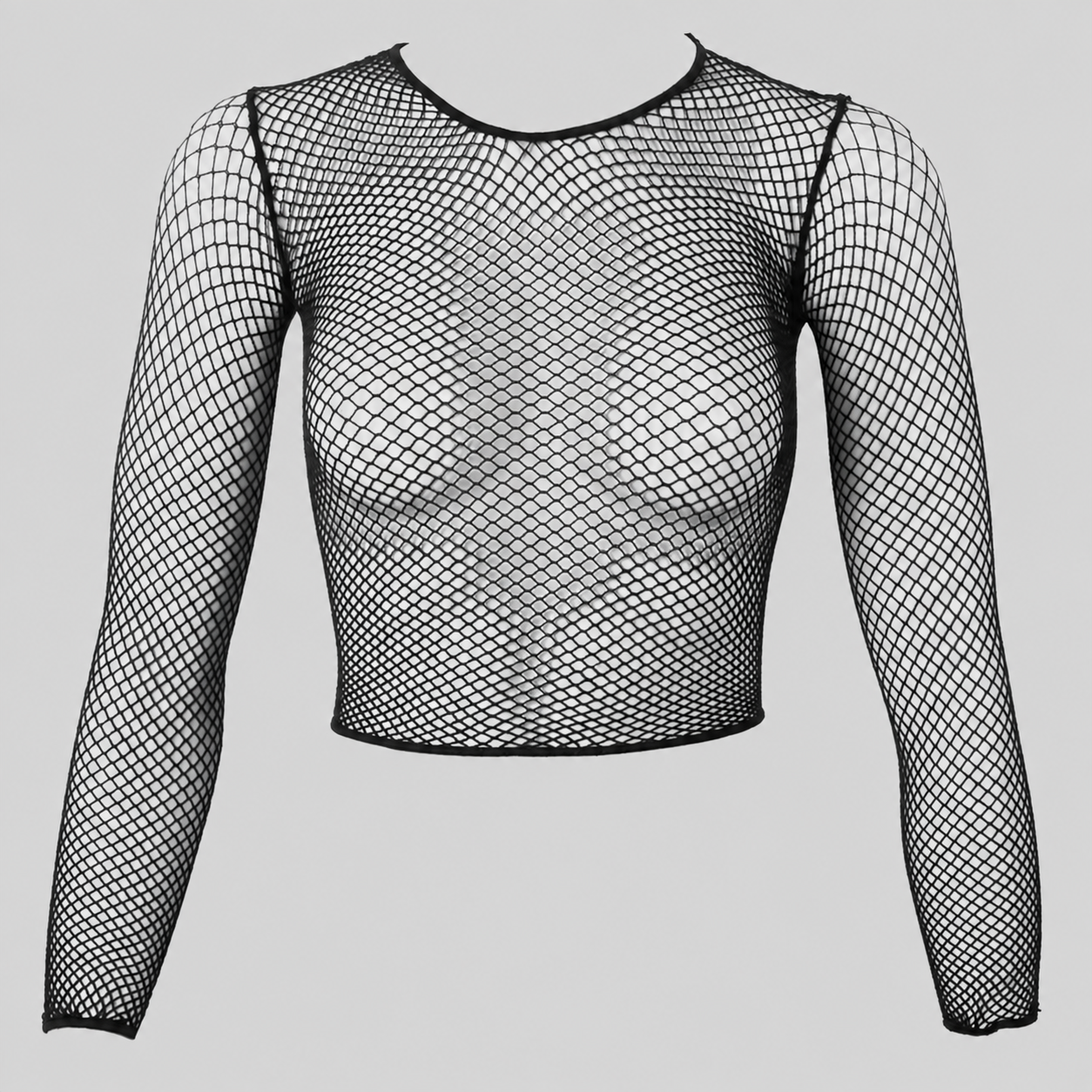 Mesh Langarm Top BASIC Schwarz – Vorderansicht