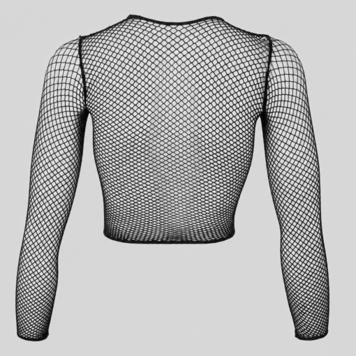 Mesh Langarm Top BASIC Schwarz – Rückansicht