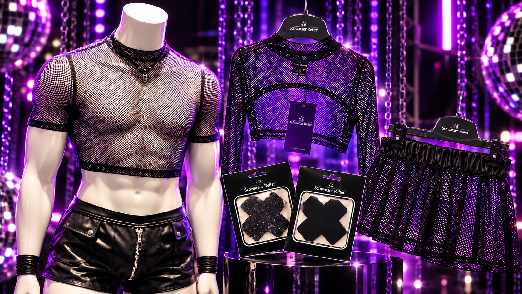 Outfit on a Budget mit Mesh Croptops, LINK Short, Skaterskirt und X Pasties von Schwarzer Reiter