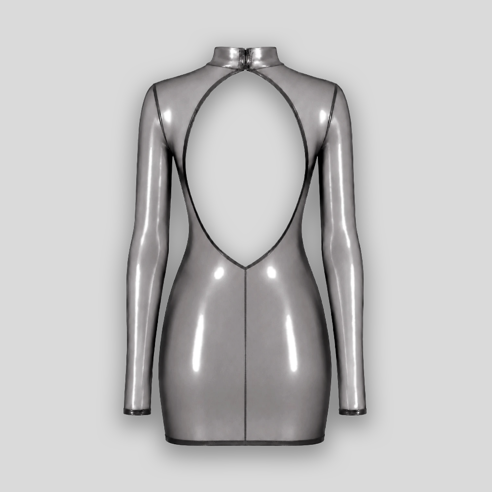 Transparentes Minikleid MOONDUST Silber – Produktansicht offener Rücken