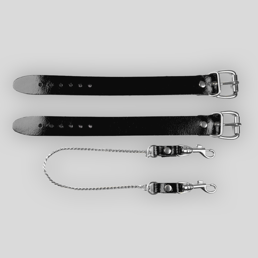 SAXOS Echtleder-Handfesseln Schwarz mit silberfarbener Kette – One Size