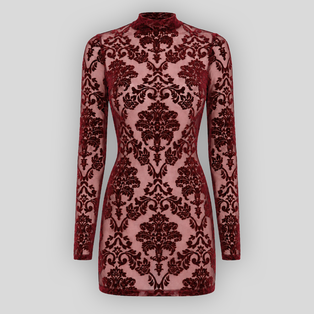 MASQUERADE Mesh Minikleid Rot mit Stehkragen