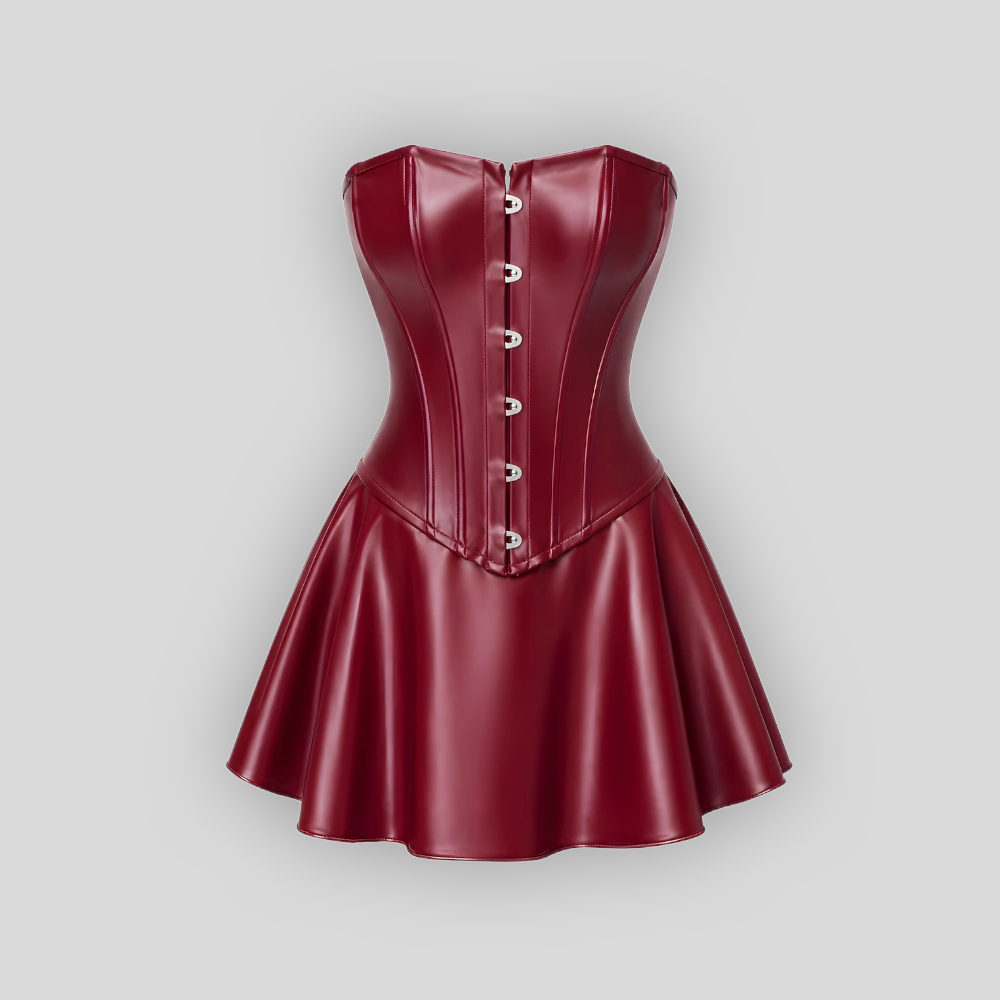 Corsagen-Minikleid Dark Romance Bordeauxrot – Bild 6