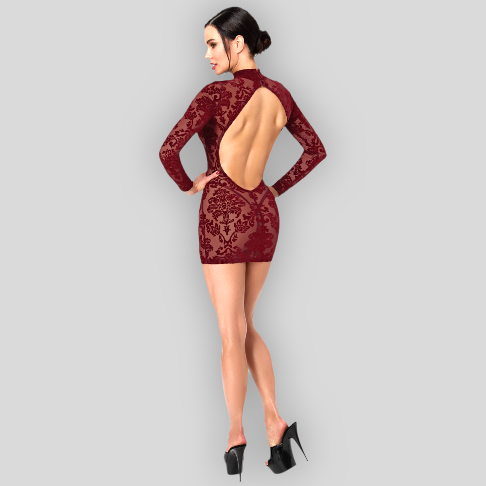 Noir Handmade MASQUERADE transparentes Minikleid Burgundy