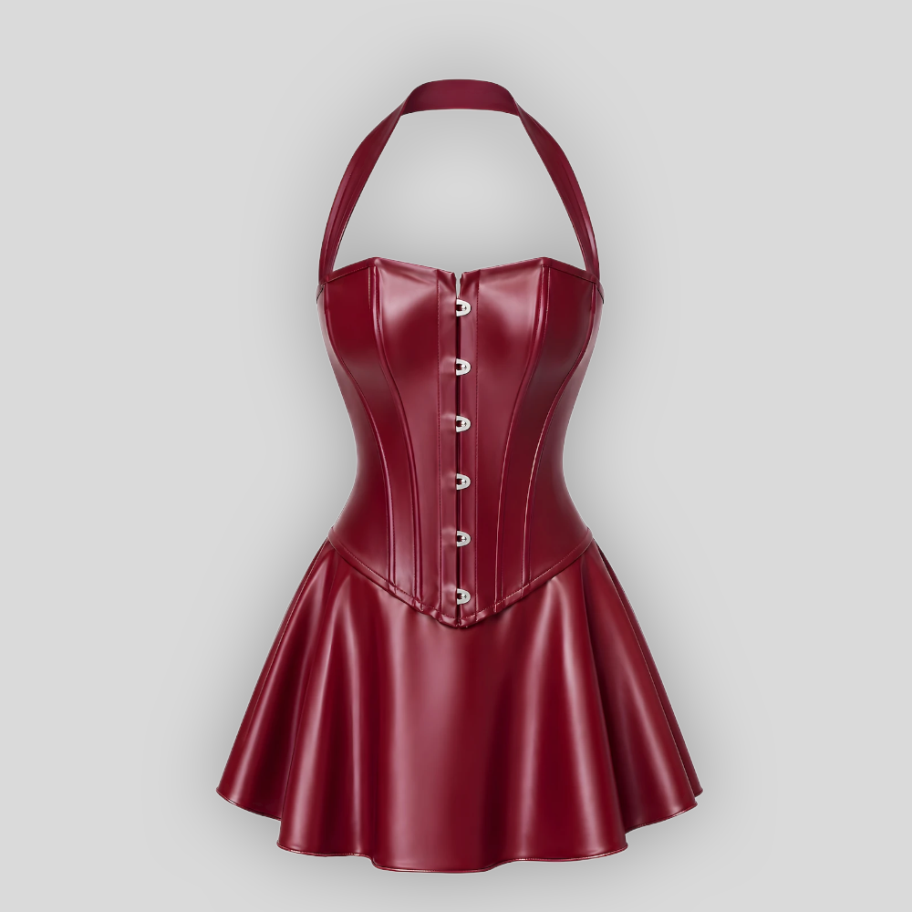 Corsagen-Minikleid Dark Romance Bordeauxrot – Bild 5