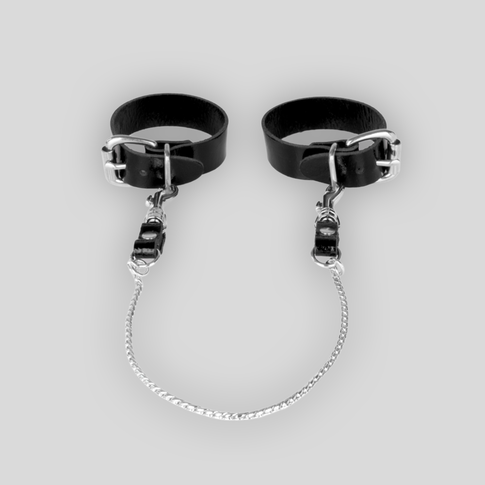 SAXOS Slimcuffs mit 2 cm breiten Lederriemen und glänzender schwarzer Oberfläche