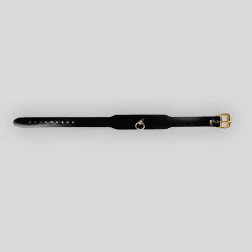 Lederchoker 3,0 Schwarz Gold mit goldfarbenem Metallring zur Befestigung einer Leine
