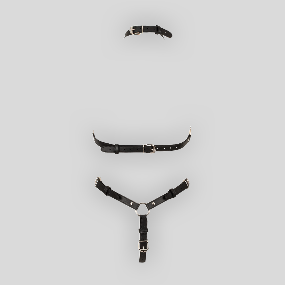 Weiche schwarze Polyurethan-Riemen am Fullbody Harness in edler Lederoptik