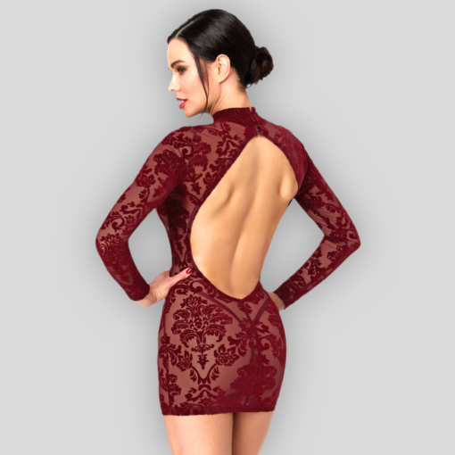 Minikleid MASQUERADE aus beflocktem Mesh – Rückansicht