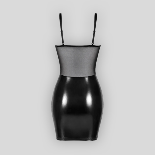 Schwarzes Powerwetlook-Minikleid DO NOT DISTURB von Noir Handmade mit dekorativer Frontschnürung