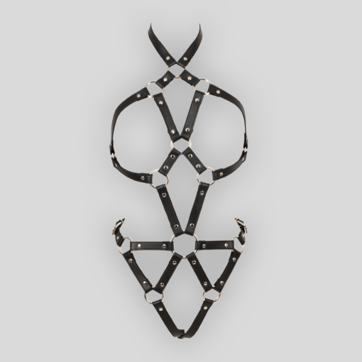 Fullbody Harness aus veganem Leder mit mehrfach verstellbaren silberfarbenen Schnallen