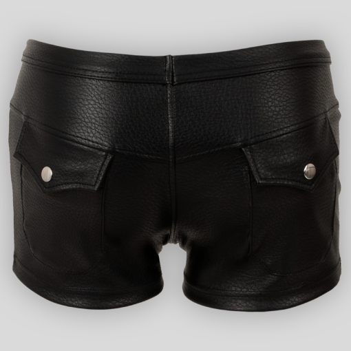 Schwarzes Lederimitat der Kunstledershort Nick aus Polyester mit Polyurethan-Beschichtung